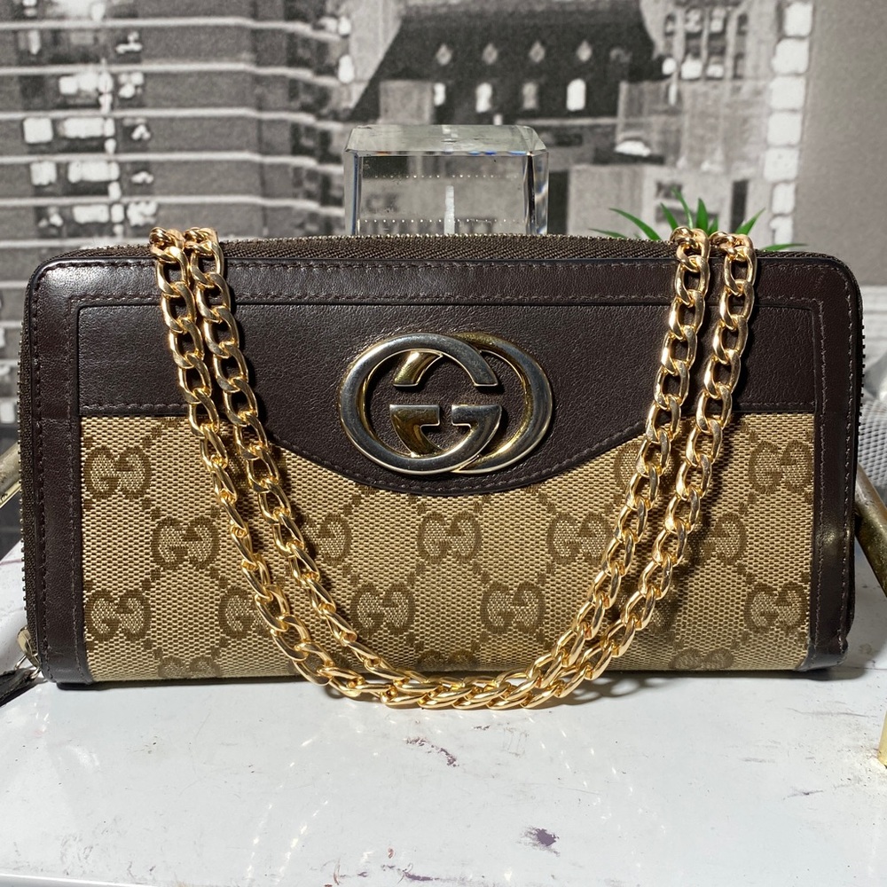 Gucci Brown and Gold Chain Wallet - Picture 2 of 16